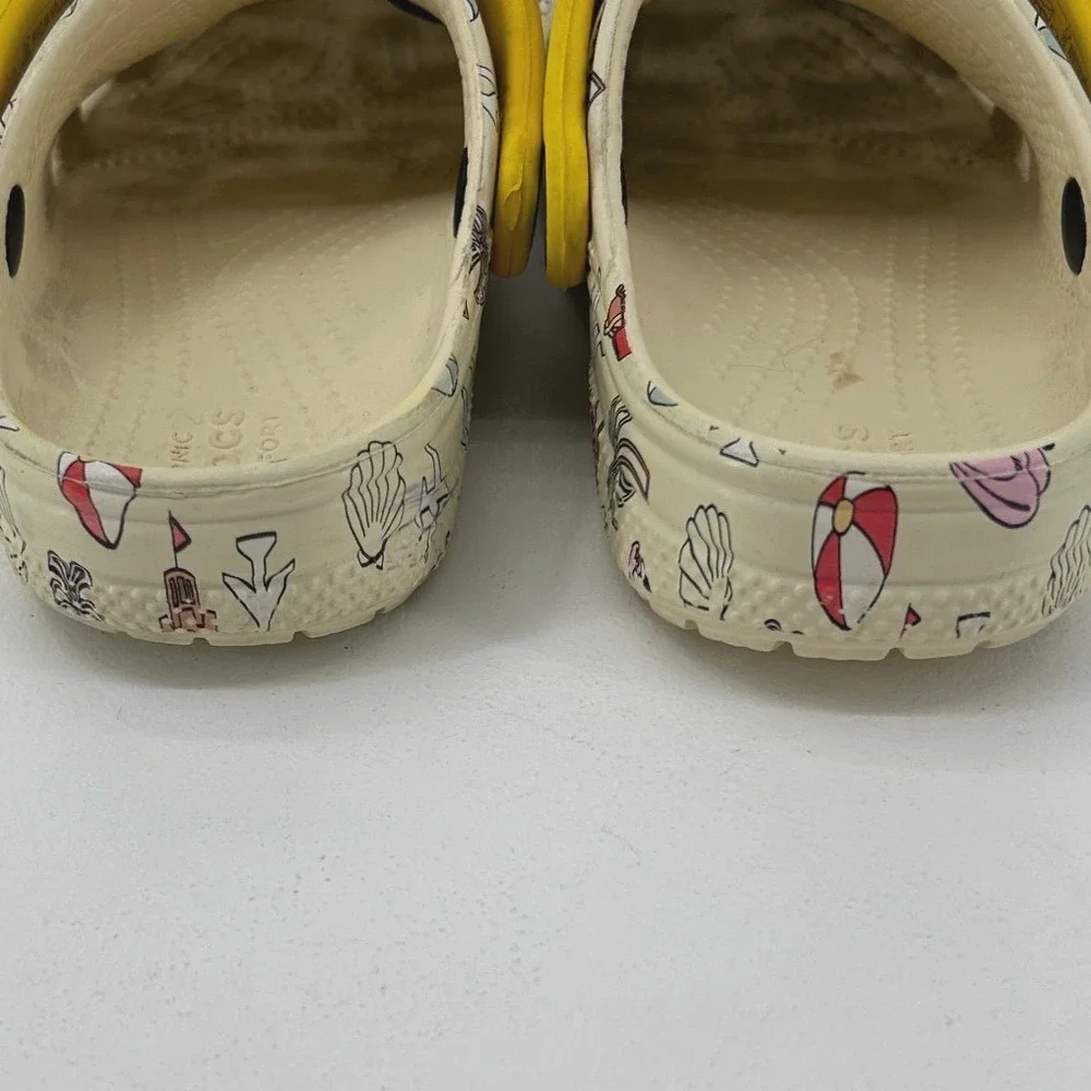 Crocs Kids Classic Clog Beach Vacation Print Yellow Strap Jibbitz Size C12